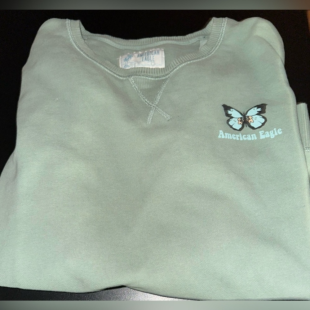 AMERICAN EAGLE WOMENS CROPPED OVERSIZED GREEN SWEATSHIRT SIZE MEDIUM